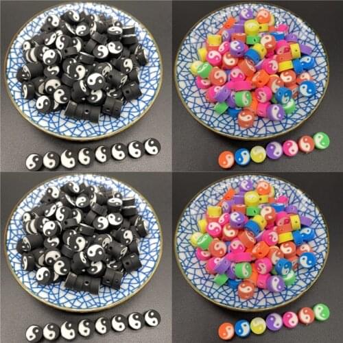 30pcs/Lot 10mm Clay Spacer Beads Round Shape Tai Chi Beads Polymer Clay Beads For Jewelry Making DIY Handmade Accessories