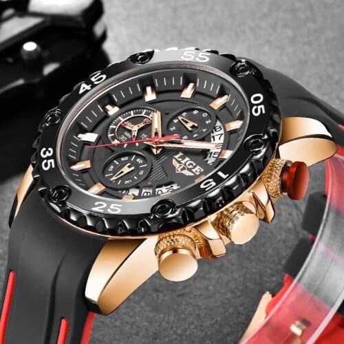 Relogio Masculino 2020 LIGE Mens Watches Top Brand Luxury Clock Sport Silicone Watch For Men Waterproof Quartz Chronograph+Box
