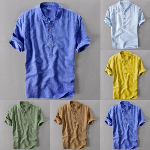 Fashion Men Shirts Hawaiian Button Casual Linen And Cotton Short Sleeve Shirt Top Blouse Summer Couple Dress Shirts Ropa Hombre
