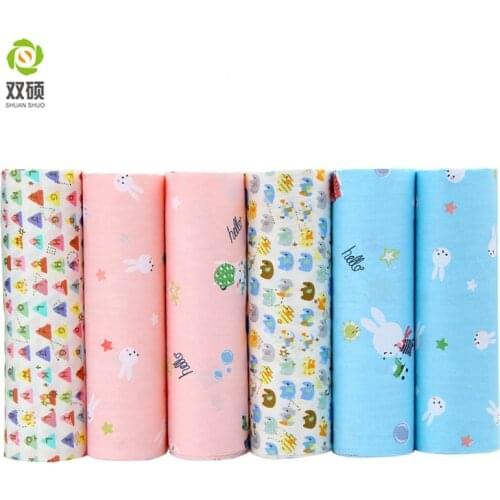Shuanshuo Cartoon Twill Cotton Fabric,Patchwork Cloth,DIY Sewing Quilting Fat Quarters Material For Baby Cloth 6PCS 40x50CM