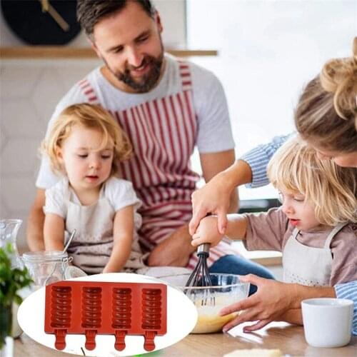 4-hole Ice Cream Silicone Mold DIY Popsicle Making Tool Practical Popsicle Mold Kitchen Accessories Non-stick Portable