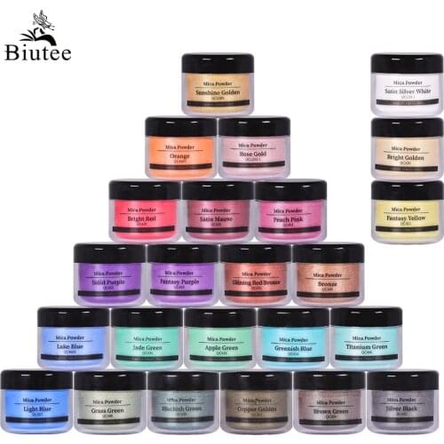 BIUTEE Mica Powder Epoxy Resin Dye 24 Color Pigment Powder for Lip Gloss Soap Colorant Tumbler Polymer Clay 0.35oz Bright Color