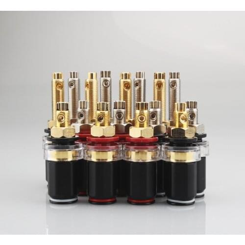 ST665R 4PCS Gold Rhodium Plated Speaker Terminal Brass Audio Amplifier Binding Post Connector For 4mm Banana Plug