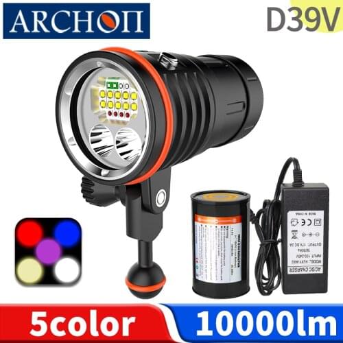 D39V 5 color diving light UV warm white red blue diving photoraphy flashlight Underwater 100m dive video torch dive fill lights