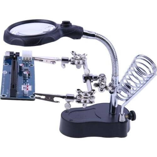 Welding Magnifying Glass with LED Light 4.5X-11X lens Auxiliary Clip Loupe Table Magnifier Third Hand Soldering Repair Tool