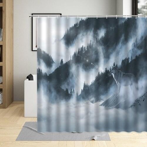 Waterproof Shower Curtain Abstract Black White Fog Landscape Bathroom Curtains Misty Psychedelic Mountains Forest Decor Screens