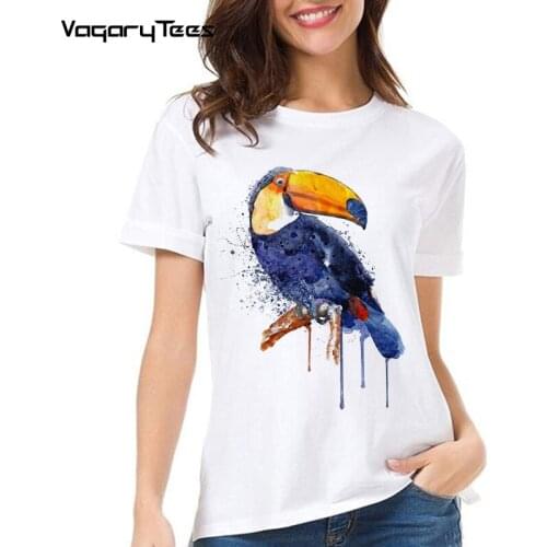 Funny Watercolor animal Toucan t shirt Girl Top Tee Hipster Oversized T-shirt Casual Tops Streetwear Toucan Print women tshirt