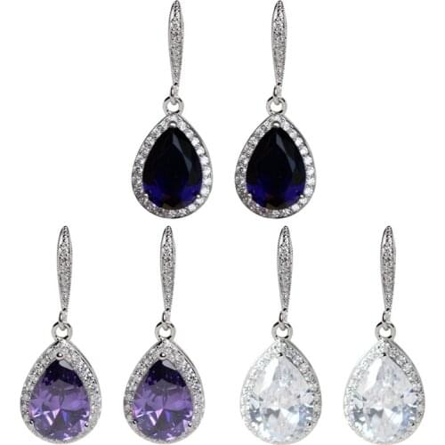 2.4cm Long Exquisite Full Diamond Drop Zircon Earrings New Trendy Woman Earrings Party Accessory Wedding Jewelry 3 Colors