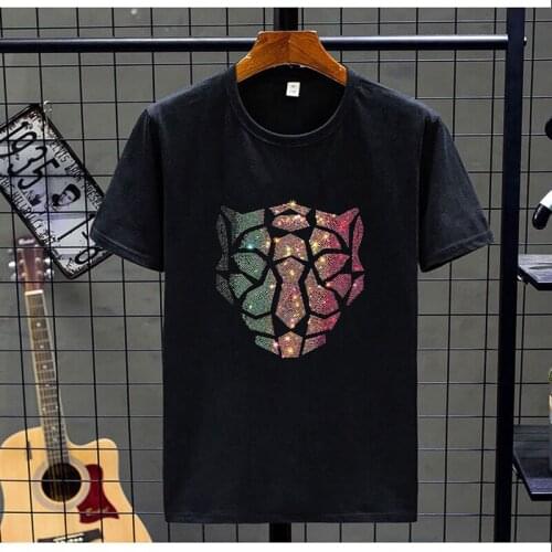 2021Summer New Skull Hot Drilling T-Shirt Men Tees Cotton Short Tshirt High Quality Rhinestone Tops Shirt Male Shining Size 5XL