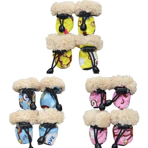 New 4 Pcs/set Pet Winter Rain Boots Set With Fleece Liner Cartoon Waterproof Anti Slip Shoes For Dogs