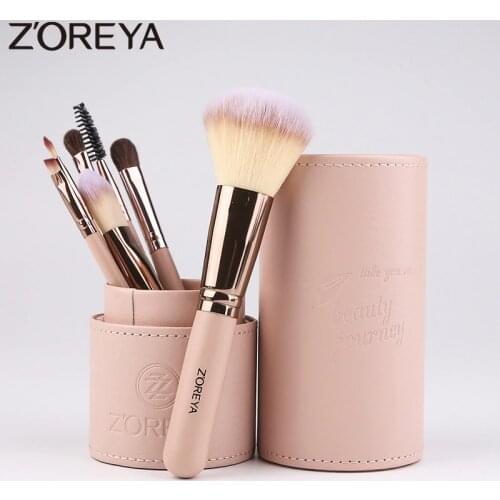 Zoreya Brand 7Pcs Daily Use Makeup Brush Set High Quality Synthetic Hair Powder Eye Shadow Lip Brushes With Make Up Holder