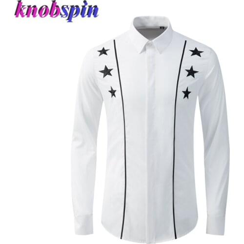 Brand Mens Shirt Long sleeve Slim Casual Chemise homme Plus size M-4XL Business male Cotton Shirts Five-stars Embroidery