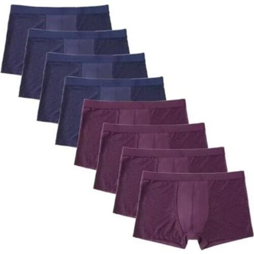 Brand Sexy Men Boxers 8pcs Male Underwear Solid Shorts Quick Dry Cueca Tanga Mesh Shorts Underpants Sleepwear Breathable