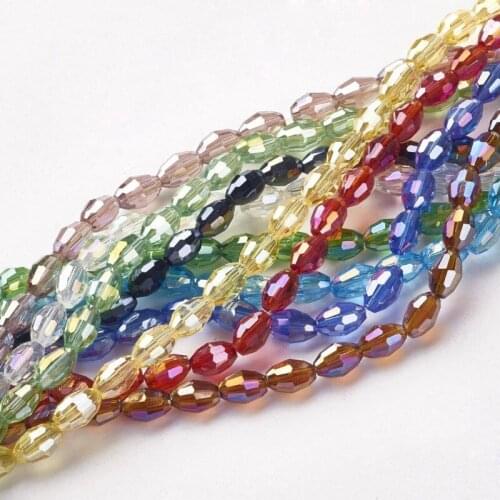 10 Strands 6x4mm Electroplate Glass Beads Faceted Oval for Jewelry Making DIY Bracelet Necklace Accessories Finding Hole: 1mm