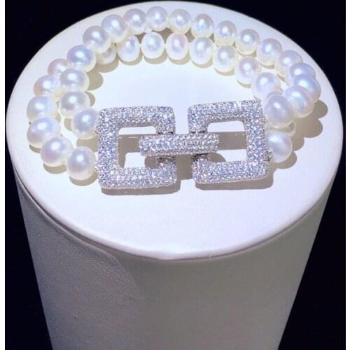 Stylish bead-long double-layer sweater chain 8-9mm freshwater pearl long necklace Bracelet womens gift 30-32