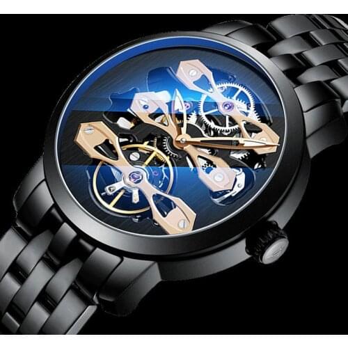 APNUONR genuine watch mens automatic mechanical watch hollow waterproof new steel belt business mens watch