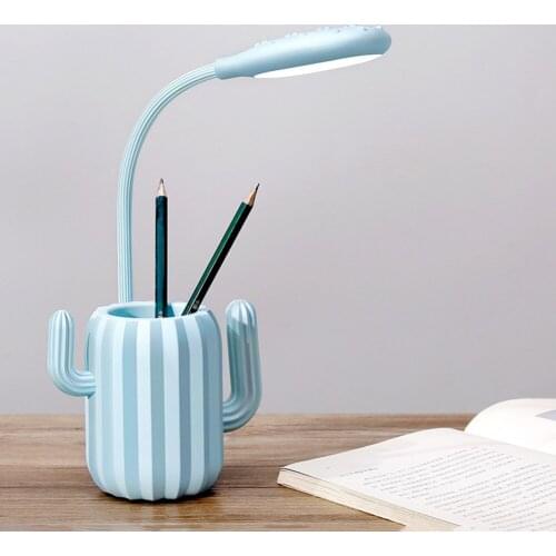Creative Cactus Shape LED Table Lamp Charging Adjustable Learning Table Lamp with Pen Storage Holder for Study Bedroom Office