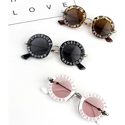 LATASHA 2019 Metal frame Steampunk Metal Bee Kids Sunglasses Boys Girls Luxury Vintage Children Sunglasses Round Sun Glasses