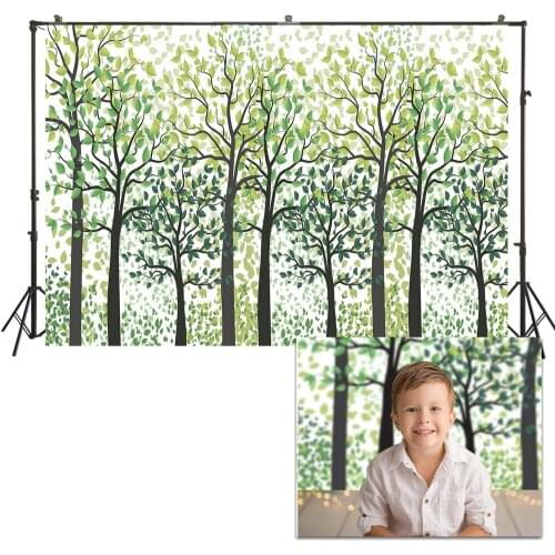 HUAYI Photo Background Newborns Baby Child Photography Backdrops Studio Spring Green Trees Forest Photoshoot Backdrop US173