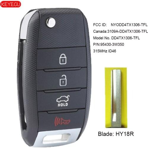 KEYECU Remote Key Fob 4 Button 315MHz ID46 for Kia Sportage 2014-2015 FCC: NYODD4TX1306-TFL