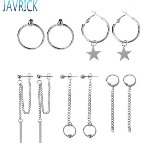 Korea Jewelry KPOP Hip Hop Punk Titanium Steel Tassel Chain Drop Earring Kit F3MD