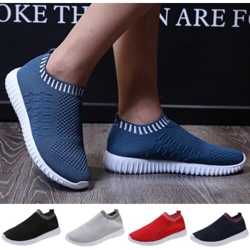 Women Shoes Summer Slip On Sock Sneakers Breathable Walking Flat Tennis Shoes Ladies Trainers Outdoor Sport Gym Shoe Big Size 43