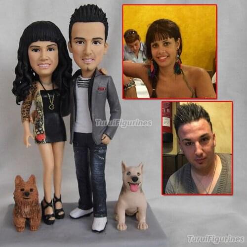 Custom ooak polymer clay doll figurine for couple wedding anniversary gift with dog pet customize human figure by hand
