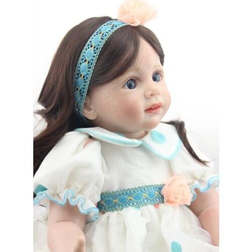 60cm Princess Girl Reborn Doll Baby with Brown Hair Beautiful Dress Cotton Body Vinyl Limbs Great Gift for Child