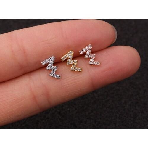 1 PCS Cute Small Geometric Micro Pave CZ Piercing Ear Bone Cuff Earring Trendy Gold Color Screw Back Stainless Steel Bar Ears