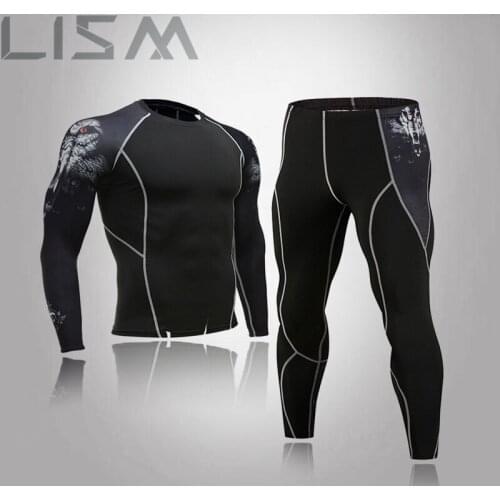 Mens Running Sets Quick-Drying Breathable Stretch Sweatpants Winter Gym Compression Men Jogging Fitness Training Sports Suits