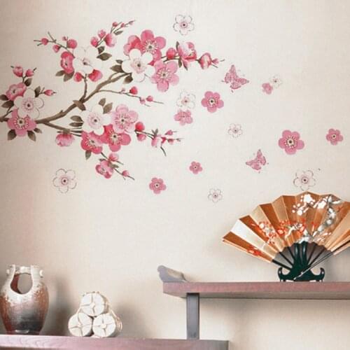 Peach Blossom Flowers Wall Stickers Living Room Backdrop Wallstickers Teen Bedroom Chinese Style Home Office Decor Art Wallpaper