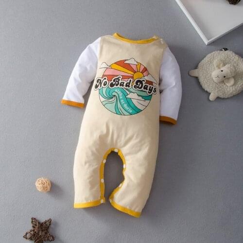 New Baby Boy Clothes Cotton Letter Rainbow Patchwork Long Sleeve Baby Romper Spring Fall Winter Fashion Soft Baby Jumpsuit 0-18M