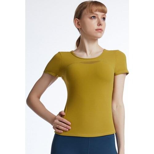 New Womens Sport Wear Fitness Running Jogging Seamless Slim Fit Short Sleeve Tight Sexy Yoga Top Quick Dry Breathable Workout