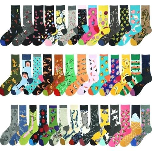 New 2021 Mens Funny Avocado Watermelon Fruit Shrimp Butterfly Elephant Print Animal Casual Fashion Harajuku Colorful Sock