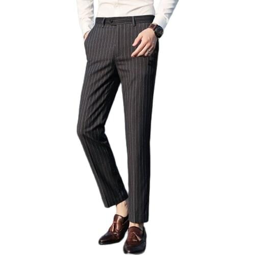 Pure Color Men Business Suit Pants Slim Fit Mens Striped Pants Size S M L XL XXL XXXL 4XL 5XL Casual Trousers