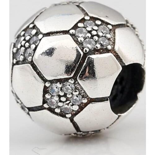 Original Sparkling Football With Crystal Beads Fit 925 Sterling Silver Bead Charm Bracelet Bangle DIY Jewelry