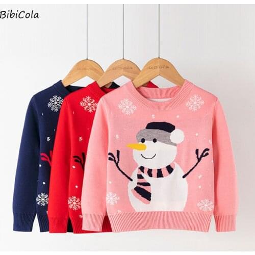 Autumn Winter New Warm Sweater Children Long Sleeve Cartoon Print School Baby Fleece Christmas Kids Boy Knitwear 3-7 Year