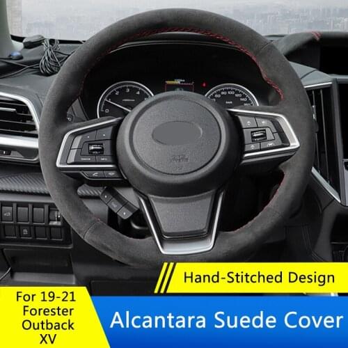 QHCP Suede Leather Car Steering Wheel Cover 38cm Sweat-Absorbent Anti-Slip Hand Sewing For Forester2019-2021 Outback XV