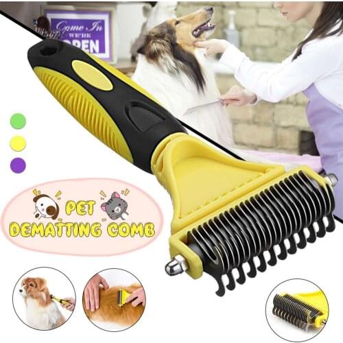 2 Side Pet Dog Dematting Comb Professional Grooming Rake for Easy Mats Tangles Removing Hair Removal Brush for Dogs Cats