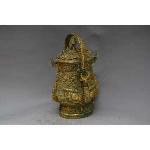 Rare Old Chinese Han dynasty gilt bronze Mention pot,Carving animal patterns,best collection&adornment,free shipping