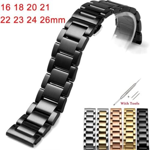 Stainless Steel Watchband 16 18 20 21 22 23 24 26mm butterfly clasp Wristbands High Quality Watch Straps Accessories With Tools