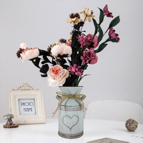 Retro Garden Metal Flower Vases Home Wedding Artificial Flowers Bucket Barrel Holder Shabby Chic Country Style Vintage Jug Can