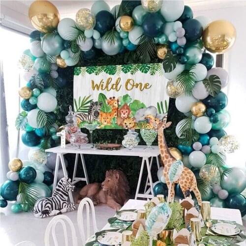 Jungle Animal Safari Party Background Tableware Banner Wild One 1st Birthday Party Decor Baby Shower Jungle Forest Backdrops