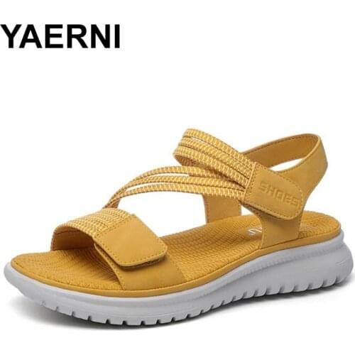 YAERNI Women Sandals Open Toe Shoes Summer 2021 Cool Slippers Elastic Band Big Size Simple Lithe Casual Fashion Platform Shoes