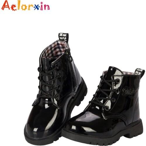 2016 New Fashion Chaussure Enfant Children Martin Boots Girls Boys Winter Shoes Kids Rain Boots PU Leather Kids Sneakers