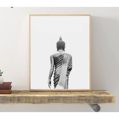 Modern Black and White Buddha Statue Vertical Yoga Poster and Print Religion Wall Art Canvas Painting Bedroom Decoration Picture