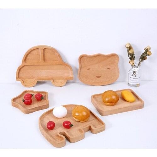 Nature Wooden Plate Child Dessert Plate Wood Dish Bread Salad Children Cartoon Tray Snack Dish Kitchen Table Accessories