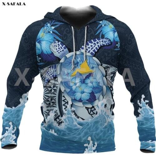 Hawaii Polynesian Tokelau Turtle 3D Over Printed Hoodie Man Women A16 Harajuku Outwear Zipper Pullover Sweatshirt Casual Unisex