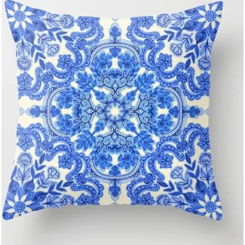 Top quality Pillowcase blue Color Cotton Linen Square Design Throw Pillow Case Cushion Cover Decor Pillow Case Decor Gift
