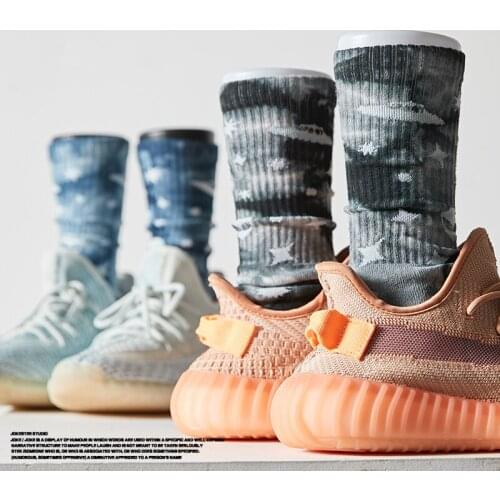 Tie-dyed Adult Unisex Funny Star Middle Calf Crew Socks Street Fashion Cotton Nebula Universe Galaxy Alien ET Bandhnu Plangi Sox